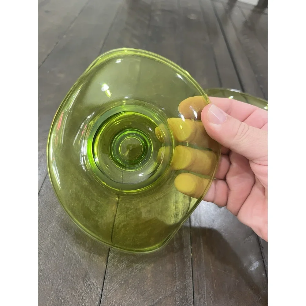 Viking Art Amoebic Epic Glass Candle‎ Holders #1196 Avocado Green Set of 2 MCM
